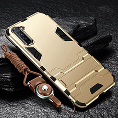 Oppo F15用ハイブリットバンパーケース スタンド プラスチック 兼シリコーン カバー Oppo ゴールド