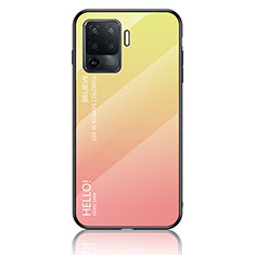 Oppo F19 Pro用ハイブリットバンパーケース プラスチック 鏡面 虹 グラデーション 勾配色 カバー LS1 Oppo イエロー