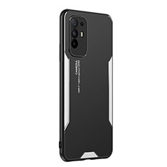 Oppo F19 Pro+ Plus 5G用ケース 高級感 手触り良い アルミメタル 製の金属製 兼シリコン カバー PB1 Oppo シルバー