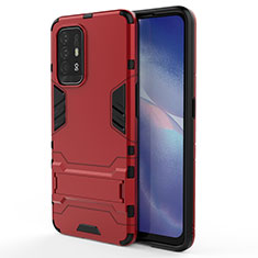 Oppo F19 Pro+ Plus 5G用ハイブリットバンパーケース スタンド プラスチック 兼シリコーン カバー Oppo レッド