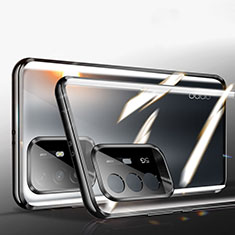 Oppo F19 Pro+ Plus 5G用ケース 高級感 手触り良い アルミメタル 製の金属製 360度 フルカバーバンパー 鏡面 カバー P01 Oppo ブラック