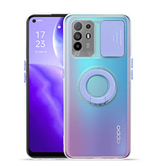 Oppo F19 Pro+ Plus 5G用極薄ソフトケース シリコンケース 耐衝撃 全面保護 クリア透明 スタンド Oppo パープル