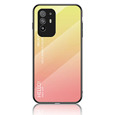 Oppo F19 Pro+ Plus 5G用ハイブリットバンパーケース プラスチック 鏡面 虹 グラデーション 勾配色 カバー LS1 Oppo イエロー