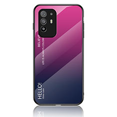 Oppo F19 Pro+ Plus 5G用ハイブリットバンパーケース プラスチック 鏡面 虹 グラデーション 勾配色 カバー LS1 Oppo ローズレッド