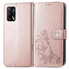 Oppo F19s用手帳型 レザーケース スタンド 花 カバー Oppo ピンク