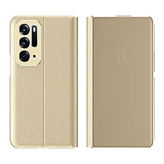 Oppo Find N 5G用手帳型 レザーケース スタンド 鏡面 カバー L01 Oppo ゴールド