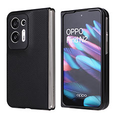 Oppo Find N2 5G用ハイブリットバンパーケース 高級感 手触り良いレザー柄 兼プラスチック BY1 Oppo ブラック
