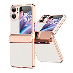 Oppo Find N2 Flip 5G用ハイブリットバンパーケース 高級感 手触り良いレザー柄 兼プラスチック WZ1 Oppo ホワイト