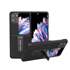 Oppo Find N2 Flip 5G用ハイブリットバンパーケース 高級感 手触り良いレザー柄 兼プラスチック BH16 Oppo ブラック