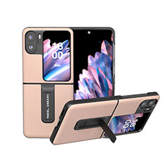 Oppo Find N2 Flip 5G用ハイブリットバンパーケース 高級感 手触り良いレザー柄 兼プラスチック BH19 Oppo ゴールド