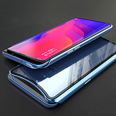 Oppo Find X Super Flash Edition用ケース 高級感 手触り良い アルミメタル 製の金属製 360度 フルカバーバンパー 鏡面 カバー T02 Oppo ネイビー