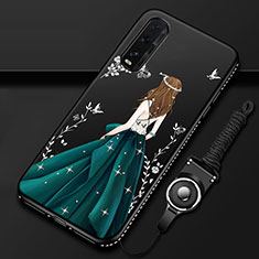 Oppo Find X2用シリコンケース ソフトタッチラバー バタフライ ドレスガール ドレス少女 カバー Oppo グリーン