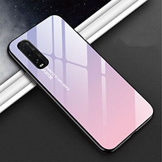 Oppo Find X2用ハイブリットバンパーケース プラスチック 鏡面 虹 グラデーション 勾配色 カバー H02 Oppo パープル