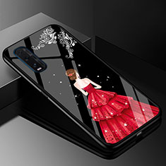 Oppo Find X2用ハイブリットバンパーケース プラスチック ドレスガール ドレス少女 鏡面 カバー Oppo レッド・ブラック