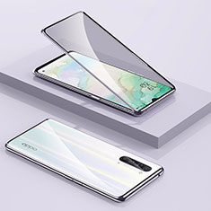 Oppo Find X2 Lite用ケース 高級感 手触り良い アルミメタル 製の金属製 360度 フルカバーバンパー 鏡面 カバー M01 Oppo シルバー