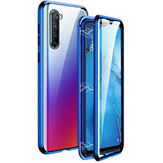 Oppo Find X2 Lite用ケース 高級感 手触り良い アルミメタル 製の金属製 360度 フルカバーバンパー 鏡面 カバー M06 Oppo ネイビー