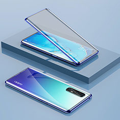 Oppo Find X2 Neo用ケース 高級感 手触り良い アルミメタル 製の金属製 360度 フルカバーバンパー 鏡面 カバー Oppo ネイビー