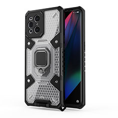 Oppo Find X3 5G用ハイブリットバンパーケース プラスチック アンド指輪 マグネット式 S04 Oppo ホワイト