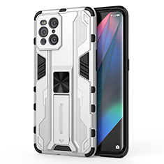 Oppo Find X3 5G用ハイブリットバンパーケース スタンド プラスチック 兼シリコーン カバー マグネット式 Oppo ホワイト