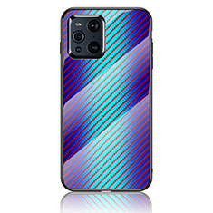 Oppo Find X3 5G用ハイブリットバンパーケース プラスチック 鏡面 虹 グラデーション 勾配色 カバー LS2 Oppo ネイビー