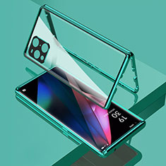 Oppo Find X3 5G用ケース 高級感 手触り良い アルミメタル 製の金属製 360度 フルカバーバンパー 鏡面 カバー Oppo グリーン