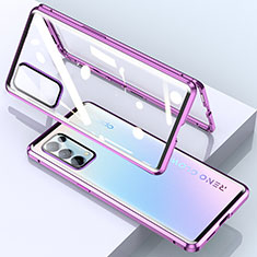 Oppo Find X3 Lite 5G用ケース 高級感 手触り良い アルミメタル 製の金属製 360度 フルカバーバンパー 鏡面 カバー M01 Oppo パープル