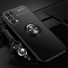 Oppo Find X3 Lite 5G用極薄ソフトケース シリコンケース 耐衝撃 全面保護 アンド指輪 マグネット式 バンパー A02 Oppo ブラック
