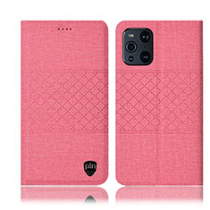 Oppo Find X3 Pro 5G用手帳型 布 スタンド H12P Oppo ピンク