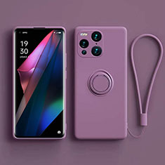 Oppo Find X3 Pro 5G用極薄ソフトケース シリコンケース 耐衝撃 全面保護 アンド指輪 マグネット式 バンパー S01 Oppo パープル