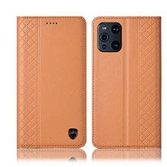 Oppo Find X3 Pro 5G用手帳型 レザーケース スタンド カバー H07P Oppo オレンジ