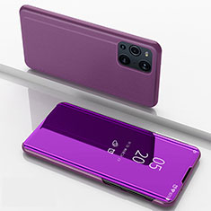 Oppo Find X3 Pro 5G用手帳型 レザーケース スタンド 鏡面 カバー Oppo パープル