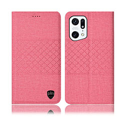 Oppo Find X5 5G用手帳型 布 スタンド H13P Oppo ピンク