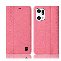 Oppo Find X5 5G用手帳型 布 スタンド H14P Oppo ピンク