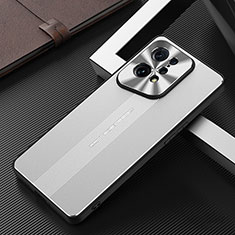 Oppo Find X5 5G用ケース 高級感 手触り良い アルミメタル 製の金属製 兼シリコン カバー J01 Oppo シルバー