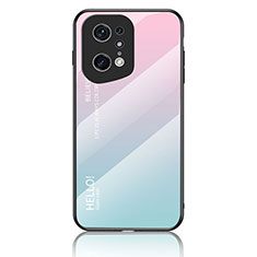 Oppo Find X5 Pro 5G用ハイブリットバンパーケース プラスチック 鏡面 虹 グラデーション 勾配色 カバー LS1 Oppo シアン