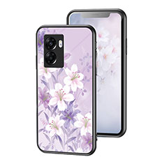 Oppo K10 5G India用ハイブリットバンパーケース プラスチック 鏡面 花 カバー Oppo ラベンダー