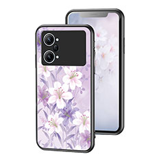 Oppo K10 Pro 5G用ハイブリットバンパーケース プラスチック 鏡面 花 カバー Oppo ラベンダー