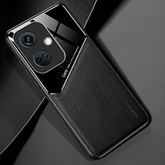 Oppo K11 5G用シリコンケース ソフトタッチラバー レザー柄 アンドマグネット式 Oppo ブラック