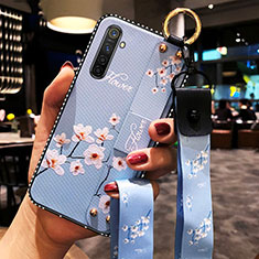 Oppo K5用シリコンケース ソフトタッチラバー 花 カバー S02 Oppo ブルー