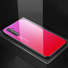 Oppo K5用ハイブリットバンパーケース プラスチック 鏡面 虹 グラデーション 勾配色 カバー Oppo ピンク