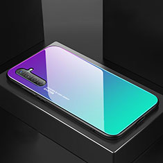 Oppo K5用ハイブリットバンパーケース プラスチック 鏡面 虹 グラデーション 勾配色 カバー Oppo シアン