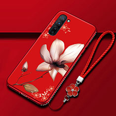 Oppo K7 5G用シリコンケース ソフトタッチラバー 花 カバー Oppo ワインレッド