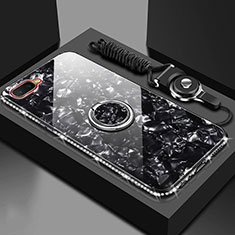 Oppo R15X用ハイブリットバンパーケース プラスチック 鏡面 カバー アンド指輪 マグネット式 T01 Oppo ブラック
