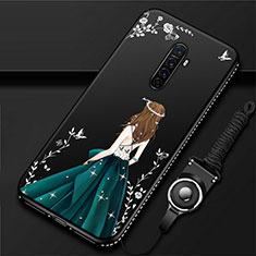 Oppo Reno Ace用シリコンケース ソフトタッチラバー バタフライ ドレスガール ドレス少女 カバー Oppo グリーン