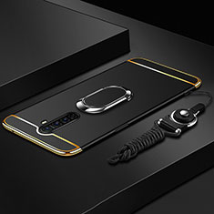 Oppo Reno Ace用ケース 高級感 手触り良い メタル兼プラスチック バンパー アンド指輪 A01 Oppo ブラック