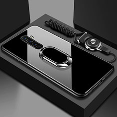 Oppo Reno Ace用ハイブリットバンパーケース プラスチック 鏡面 カバー アンド指輪 マグネット式 Oppo ブラック