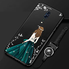 Oppo Reno Z用シリコンケース ソフトタッチラバー バタフライ ドレスガール ドレス少女 カバー Oppo ブラック