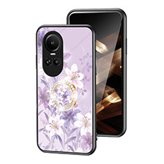 Oppo Reno10 Pro 5G用ハイブリットバンパーケース プラスチック 鏡面 花 カバー S01 Oppo ラベンダー