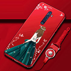 Oppo Reno2用シリコンケース ソフトタッチラバー バタフライ ドレスガール ドレス少女 カバー Oppo レッド