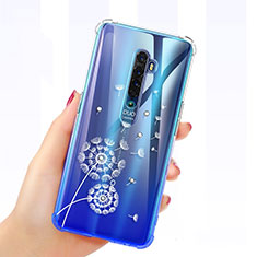 Oppo Reno2用極薄ソフトケース シリコンケース 耐衝撃 全面保護 クリア透明 花 Oppo ネイビー